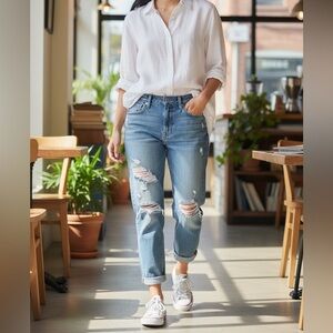 Point Sur Jeans Womens 30 Blue Distressed High Waisted Cropped Leg Selvedge NEW